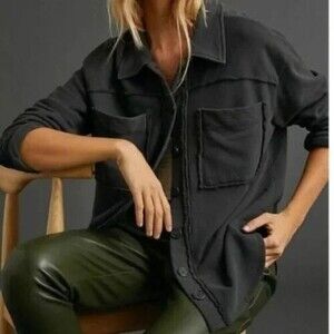 T. la Anthropologie $188 Black Eamon Shacket Shirt Jacket Size XS Black NWT B77